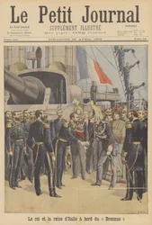 De koning en koningin van Italië aan boord van het Franse slagschip Brennus